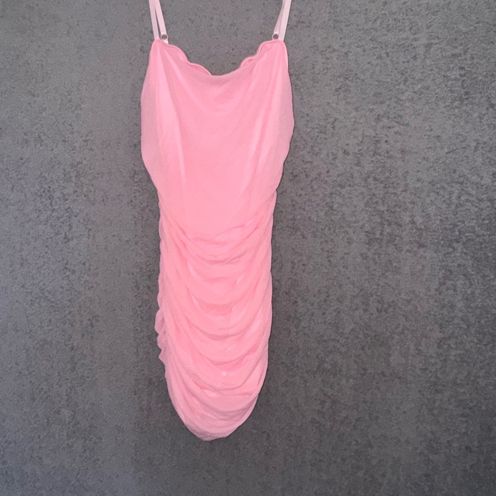 NWOT Pink Ruched mini bodycon Dress L